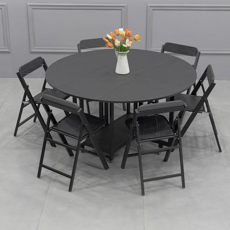 Foldable Wooden Top Table Extendable Round Table in Black (only table) Clearhalo ' dining_table' 'Dining Tables & Seating' 'Dining Tables' 'Furniture' 'furniture_dining_table' 'Kitchen & Dining Furniture' 'kitchen&dining_furn' 'kitchen' 'kitchen_dining_table' 1200x1200_f8d90033-305b-4780-b6fe-49dc38be5876