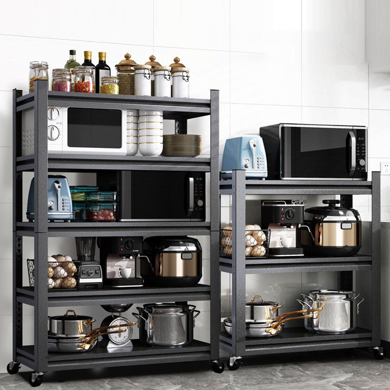 ローリングオープンシェルフキッチントロリーメタルプレップテーブルブラック