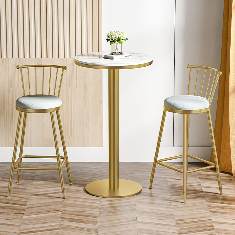 Glam Style Gold Metal Bar Table 21.6" Round Top Marble Indoor Bistro Table Clearhalo 'Bar Furniture' 'Bar Tables' 'bar_tables' 'furn' 'furn_bar_tables' 'Furniture' 'furniture_bar_tables' 'Kitchen & Dining Furniture' 'kitchen&dining_furn' 'kitchen' 1200x1200_f8dbb9ce-c42b-4851-a474-4cff97200f2f