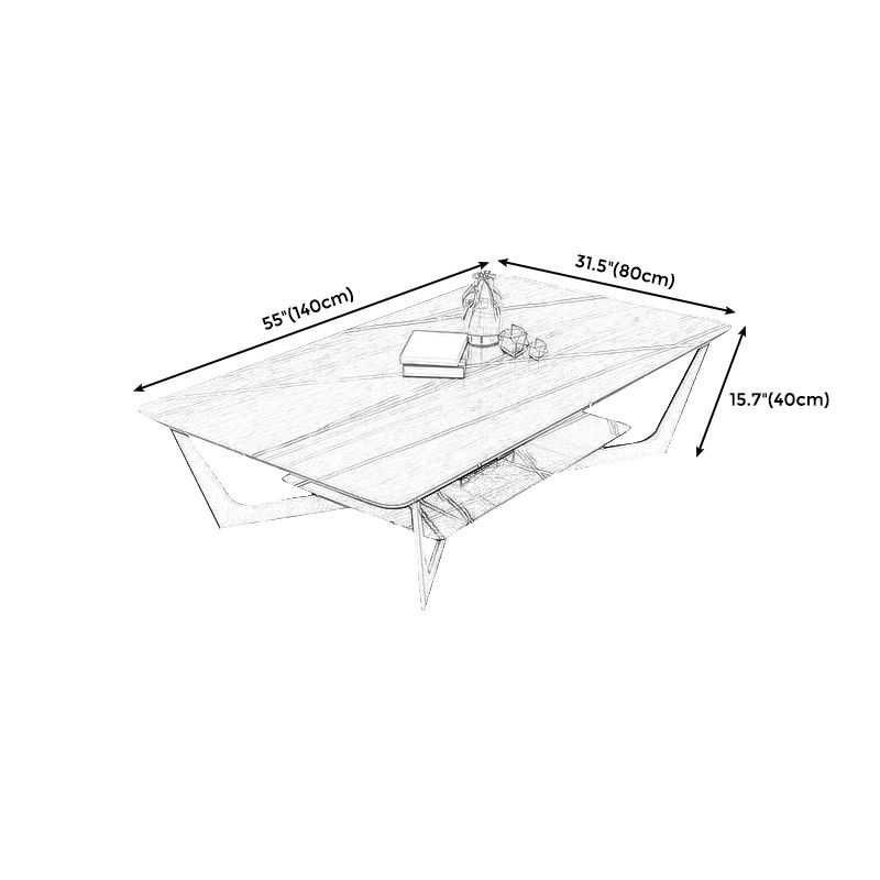 Modern Slate Cross Legs Coffee Table with Shelf Rectangular Cocktail Table in Black