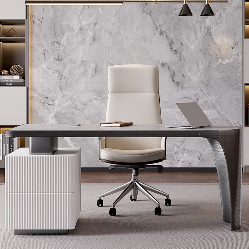 Escritorio de escritura de piedra de 27.6 "con cajones escritorio de oficina con base de metal cromado