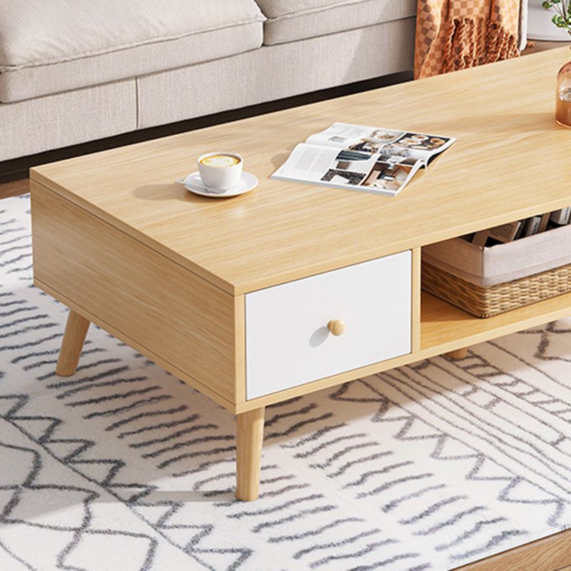 Rectangle Wooden Coffee Table 16.53"H 4 Legs Cocktail Table with Storage Clearhalo 'Coffee & Accent Tables' 'Coffee Tables' 'coffee_tables' 'furn' 'furn_coffee_tables' 'Furniture' 'Living Room Furniture' 1200x1200_f8dfac76-1c7b-4962-85a3-852c3d8b837c