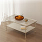 Salontafel met 4 poten, eigentijdse koffiecocktailtafel met glazen blad en plank