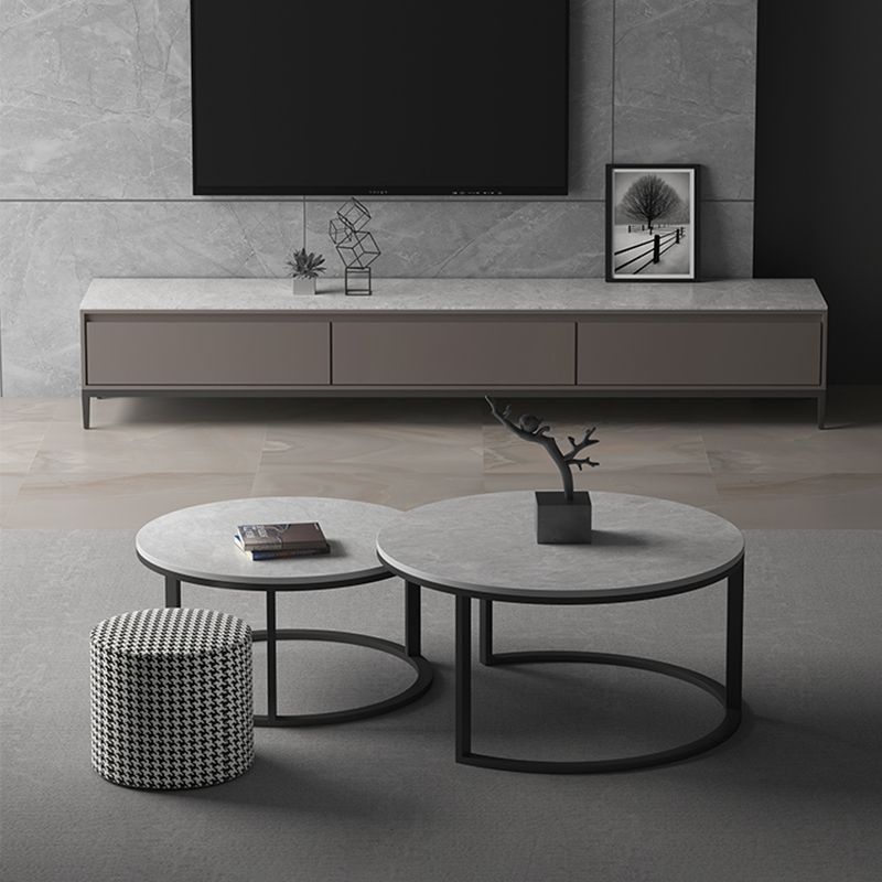 Slate Round Coffee Table 2 Piece Modern Minimalist Bunching Tables Clearhalo 'Coffee & Accent Tables' 'Coffee Tables' 'coffee_tables' 'furn' 'furn_coffee_tables' 'Furniture' 'Living Room Furniture' 1200x1200_f8e290ab-ba87-40db-8c20-8f99b3a7d813