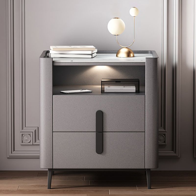 2 - comodino con shelf 21,65 "in pietra in pietra/pelle