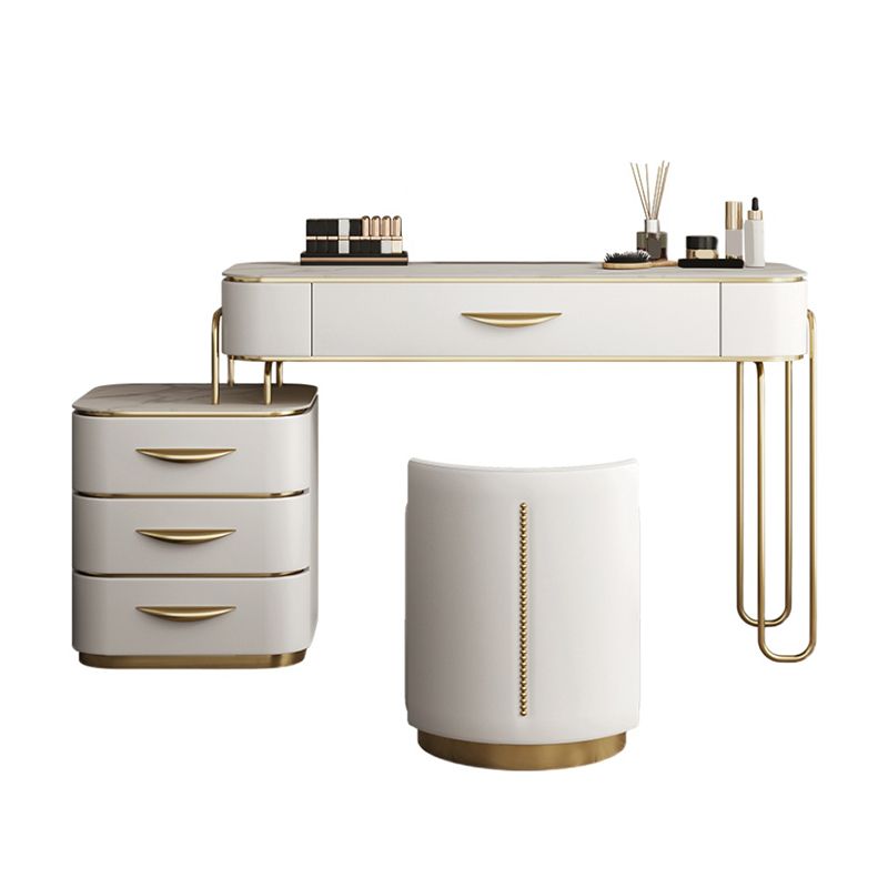 Glam Wood Vanity Dressing Table Slate Top Makeup Vanity Set with Drawers