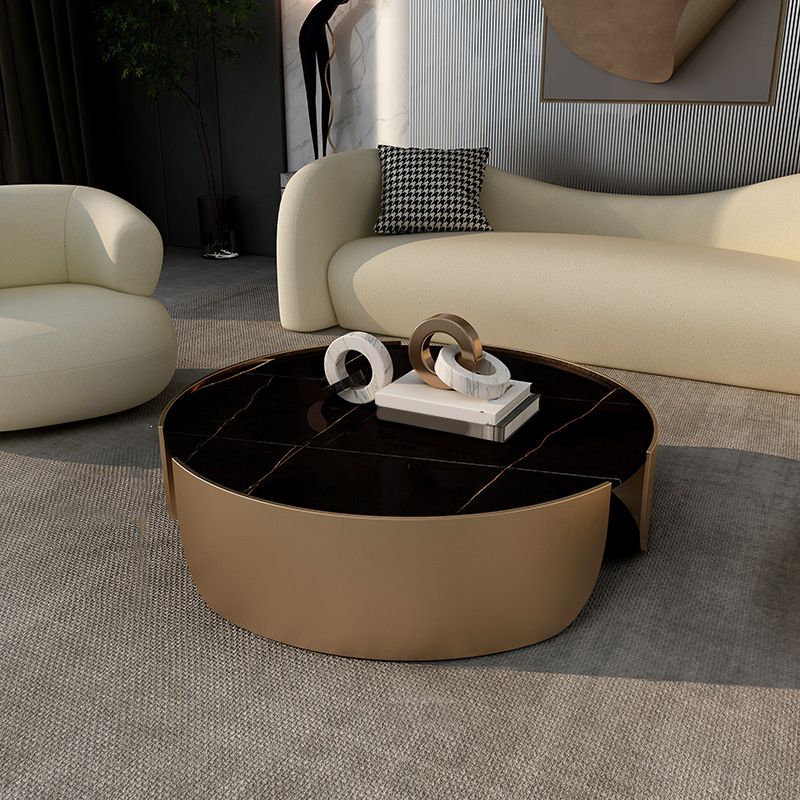 Dia 35.4" Round Cocktail Table Glam Slate Top 1 Single Coffee Table Clearhalo 'Coffee & Accent Tables' 'Coffee Tables' 'coffee_tables' 'furn' 'furn_coffee_tables' 'Furniture' 'Living Room Furniture' 1200x1200_f8e78a3b-2b12-474a-9297-6f23a0c9a673