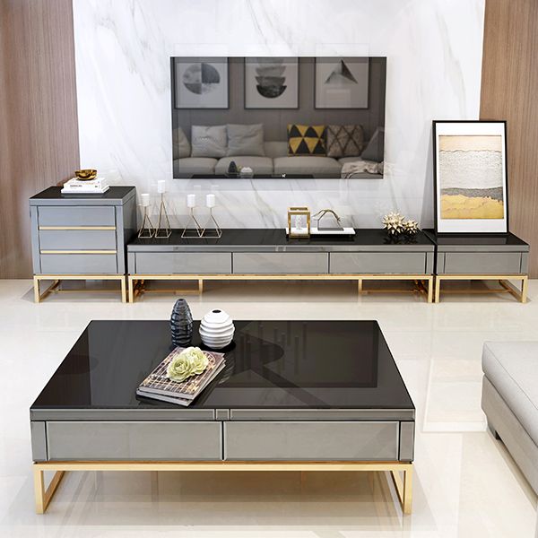 Glass and Metal Stand Console Gorgeous Style Household Simple Closed TV Cabinet Clearhalo 'furn' 'furn_tv_stands_entertainment_centers' 'Furniture' 'Living Room Furniture' 'TV Stands & Entertainment Centers' 'TV Stands & Media Storage Furniture' 'tv_stands_entertainment_centers' 1200x1200_f8e966eb-d747-4cc4-b2dd-0060bbb7c466