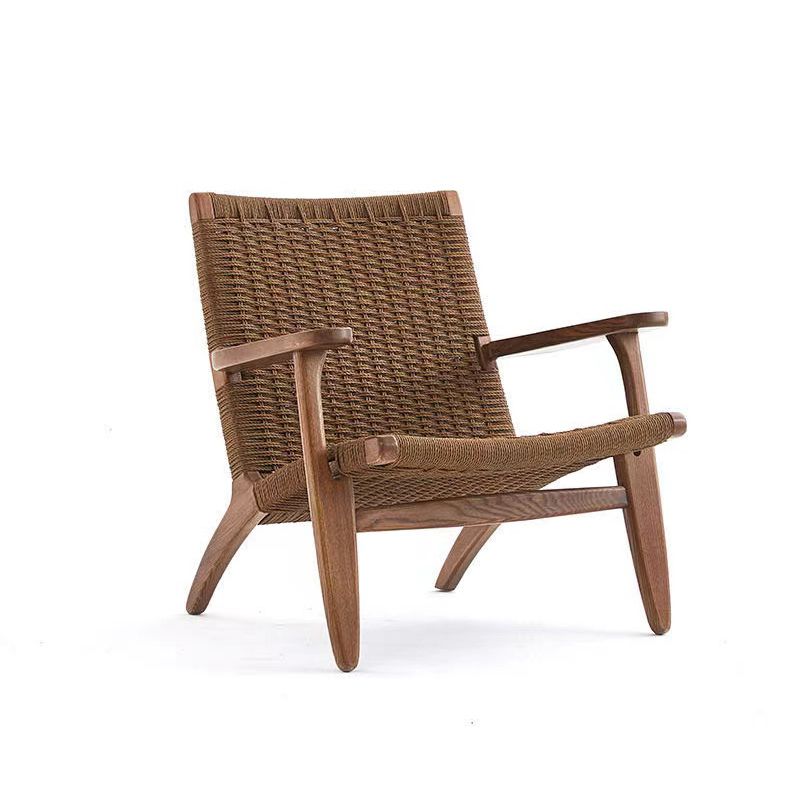 Woven Back Chair Square Arms Solid Wood Arm Chair for Living Room