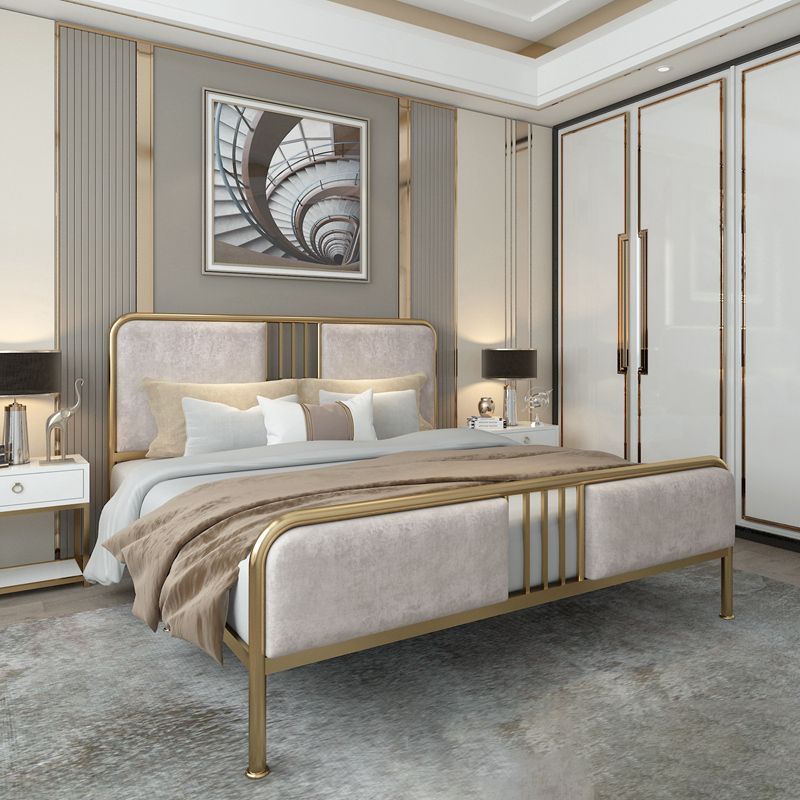 Glam Metallic Open-Frame Bed with Fabric Upholstered Headboard Clearhalo 'Bedroom Furniture' 'Beds' 'furn' 'furn_beds' 'Furniture' 1200x1200_f8ea7ab7-a751-4429-b90a-dff3792d75ef