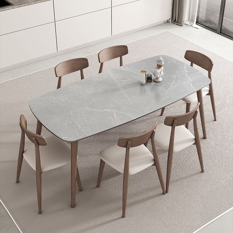 Mid-century Dining Table Stone Top Dining Table with Solid Wood Base