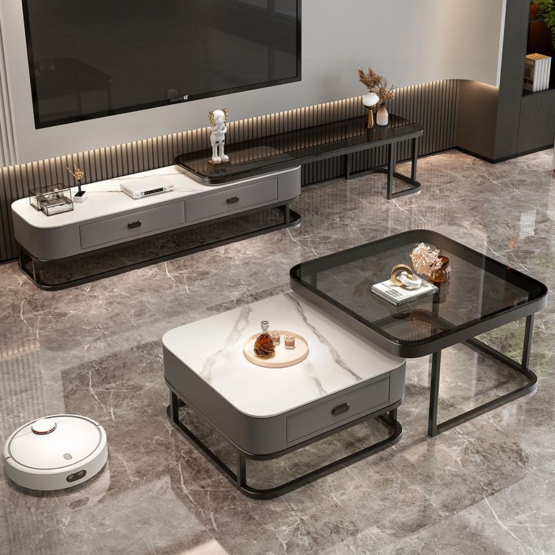 Glam Coffee Table Set Frame Square 2-Piece Coffee Cocktail Table Clearhalo 'Coffee & Accent Tables' 'Coffee Tables' 'coffee_tables' 'furn' 'furn_coffee_tables' 'Furniture' 'Living Room Furniture' 1200x1200_f8ec2859-7085-46af-8158-3364a6c0e05e