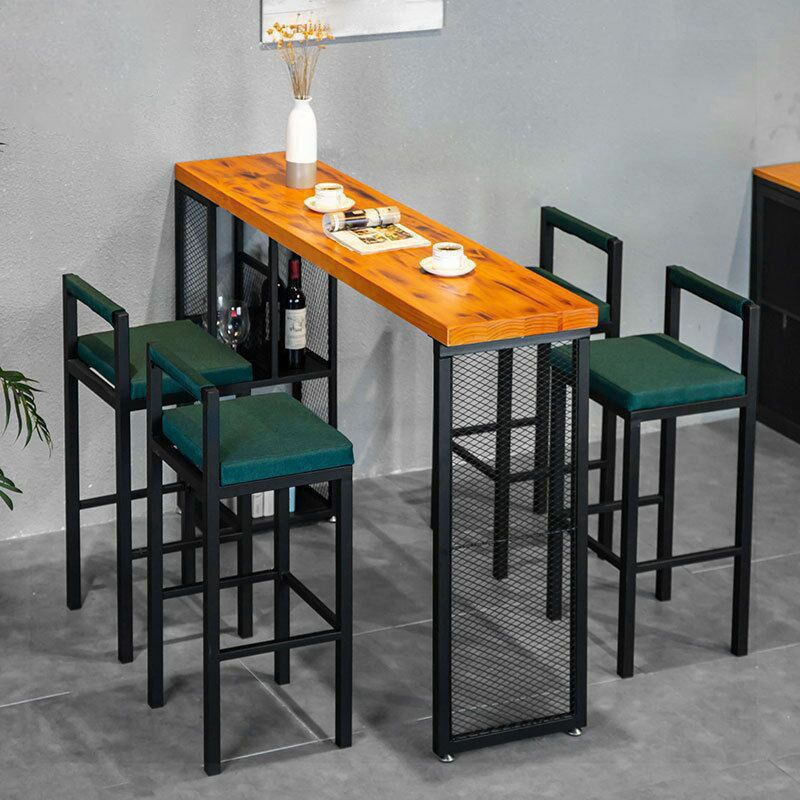 Industrial Rectangle Pub Table Set 1/3/5 Pieces Pine Wood Top Bar Table with Metal Stools Clearhalo 'Bar Furniture' 'furn' 'furn_home_bar_bar_sets' 'Furniture' 'Home Bars & Bar Sets' 'home_bar_bar_sets' 'Kitchen & Dining Furniture' 1200x1200_f8f23af3-e2cf-4b0c-a464-3f9cedb15367