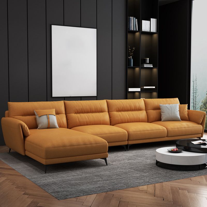 Contemporary 4-Seater Sectional with Pillow Top Arms in Faux Leather Clearhalo 'furn' 'furn_sectionals' 'Furniture' 'Living Room Furniture' 'Sectionals' 1200x1200_f8f51c82-71b4-4da6-966e-1d56815b3616