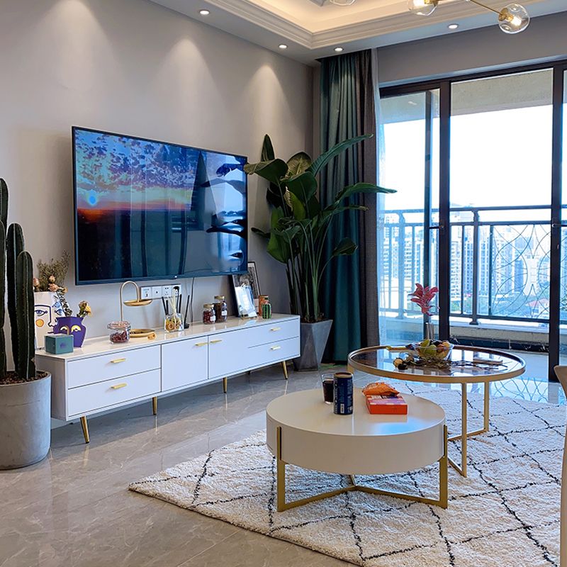 17.72 "H TV Stand Glam Console White TV White TV con 4 cajones para sala de estar