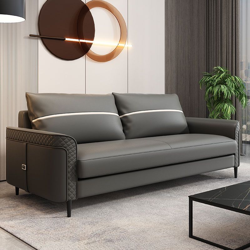 Modern Faux Leather Sofa Single Cushion Loose Back Sofa in Grey