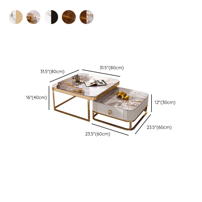 Glam Coffee Table Set Slate 2-Piece Coffee Cocktail Table with Drawer Clearhalo 'Coffee & Accent Tables' 'Coffee Tables' 'coffee_tables' 'furn' 'furn_coffee_tables' 'Furniture' 'Living Room Furniture' 1200x1200_f8f5e021-b1a7-4a73-b056-32c0ded9be0b