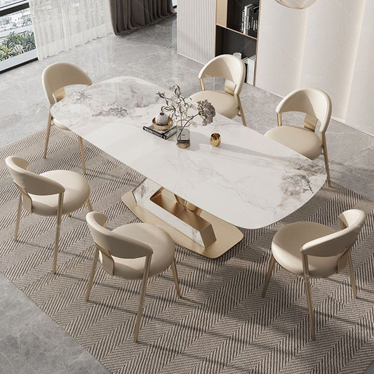 Luxury 1/4/5/7/9 Pieces Dining Set Sintered Stone Dining Table with Leather Chairs Clearhalo 'Dining Room Sets' 'Dining Tables & Seating' 'dining_room_set' 'furn' 'furn_dining_room_set' 'Furniture' 'furniture_dining_room_set' 'Kitchen & Dining Furniture' 1200x1200_f8f728e3-75e1-425e-9209-32c3b285c60b