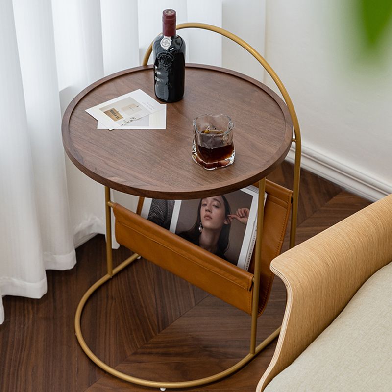Mesa lateral de madera sólida con mesa de esquina superior de bandeja redonda de almacenamiento
