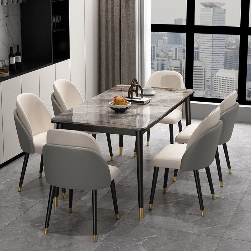 Glam Iron Dining Table Set 1/2/5/7 Pieces Rectangle Dinette Set with Sintered Stone Top Clearhalo 'Dining Room Sets' 'Dining Tables & Seating' 'dining_room_set' 'furn' 'furn_dining_room_set' 'Furniture' 'Kitchen & Dining Furniture' 1200x1200_f8fab005-d3b2-4d81-ac49-b4b74c2b2dfc