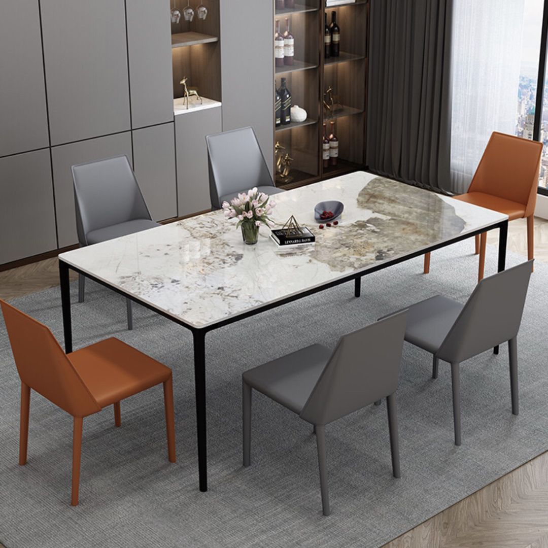 Rectangle Industrial Dining Table Sintered Stone Fixed Table with 4 Metal Legs Clearhalo ' dining_table' 'Dining Tables & Seating' 'Dining Tables' 'furn' 'furn_dining_table' 'Furniture' 'furniture_dining_table' 'Kitchen & Dining Furniture' 'kitchen&dining_furn' 'kitchen' 'kitchen_dining_table' 1200x1200_f8fafb8f-3520-418f-8da8-ae176c304870