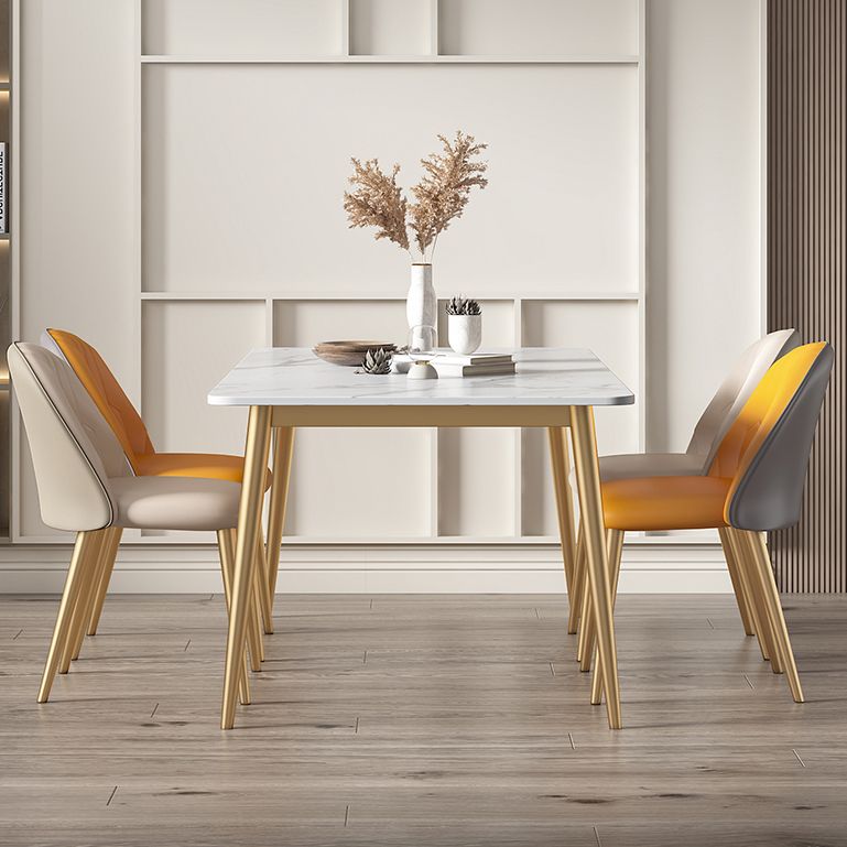 Rectangle 4 Legs Glam Dining Table White Fixed Table of Sintered Stone Clearhalo ' dining_table' 'Dining Tables & Seating' 'Dining Tables' 'furn' 'furn_dining_table' 'Furniture' 'furniture_dining_table' 'Kitchen & Dining Furniture' 'kitchen&dining_furn' 'kitchen' 'kitchen_dining_table' 1200x1200_f8fb7f09-1e0a-4239-a962-1f1ce590b110