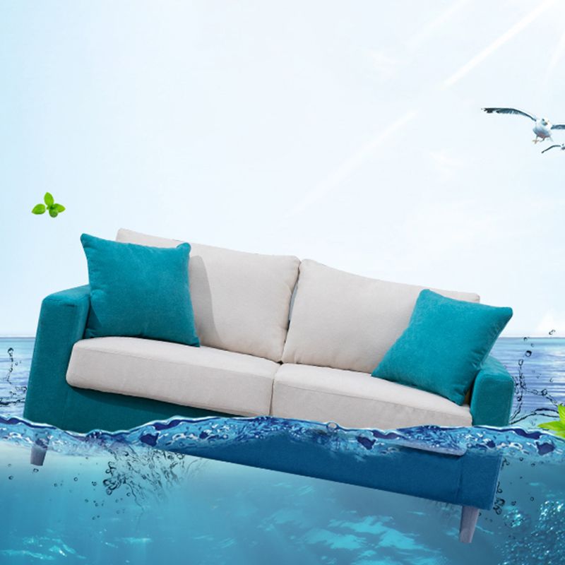 Scandinavian Sofa with 2 Pillows Square Arm Living Room Fabric Seating