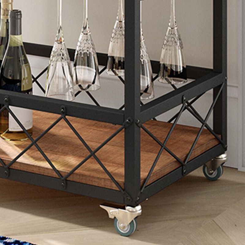 Modern Open Storage Kitchen Trolley Pine Wood Rolling Prep Table