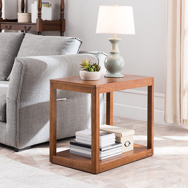 Wood Side 23.6"Tall Table Square End Table with Shelf for Living Room