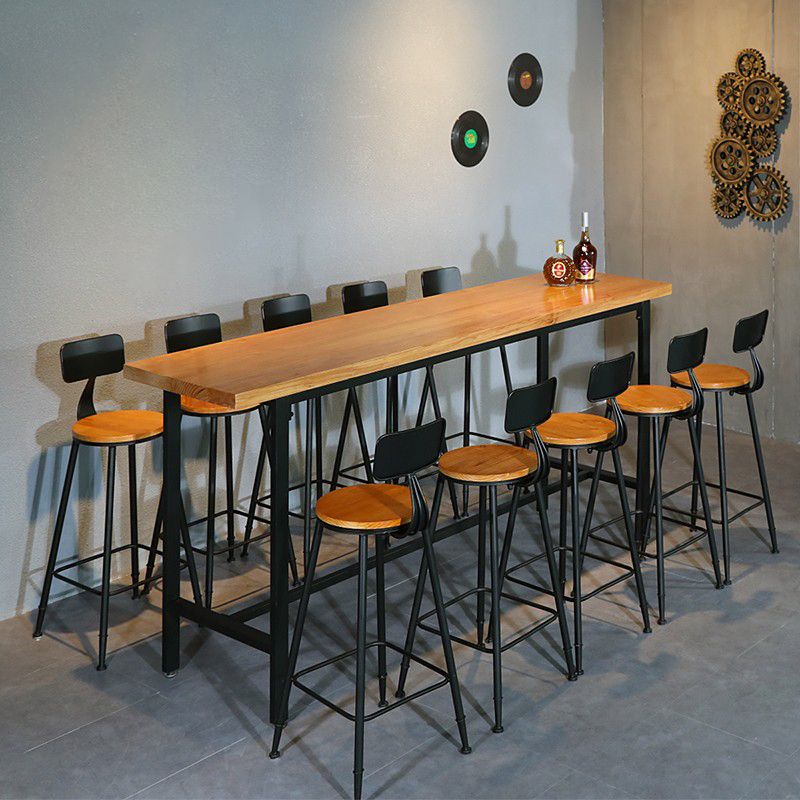 Mesa de bar con caballete rectangular para interiores industriales en metal y madera