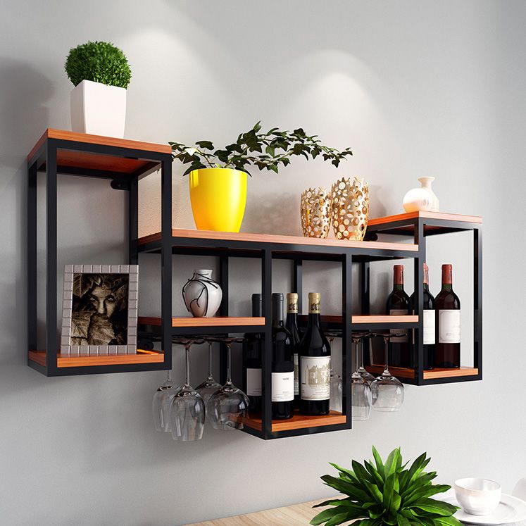 Iron Wall Mounted Wine Rack Industrial Wine Bottle & Glass Rack-41.7 x 7.8 x 23.6 Clearhalo 'furn' 'furn_wine_racks' 'Furniture' 'Kitchen & Dining Furniture' 'Wine Racks' 'wine_racks' 1200x1200_f90f7366-9495-4060-84e2-b3464c24359c