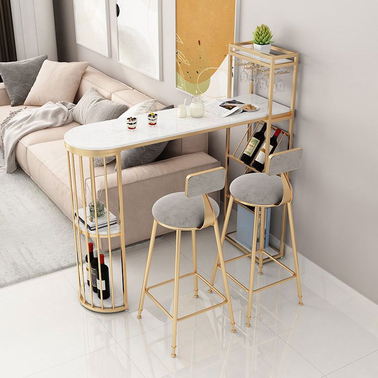 Modern Gold Iron Bar Dining Table Faux Marble Top Indoor Bistro Table with Wine Rack Clearhalo 'Bar Furniture' 'Bar Tables' 'bar_tables' 'furn' 'furn_bar_tables' 'Furniture' 'furniture_bar_tables' 'Kitchen & Dining Furniture' 1200x1200_f9137ff7-eb4e-425b-8e62-9020cfad1523