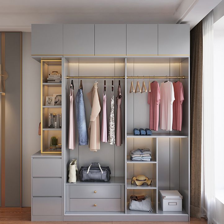 Grijze kleur garderobe armoire houten zachte close deur garderobe kast met 2-ladel