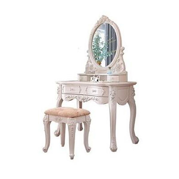4 Drawers Makeup Table White Make up Table Stool Set Victorian Wood Vanity