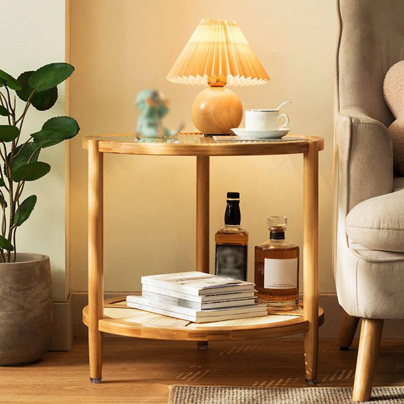 Asian Style Accent Side Table Wood and Glass with Storage and Shelf Corner Table Clearhalo 'Coffee & Accent Tables' 'End & Side Tables' 'end_side_tables' 'furn' 'furn_end_side_tables' 'Furniture' 'Living Room Furniture' 1200x1200_f91840d5-1ea6-4992-87c1-60f7df5b6d6e