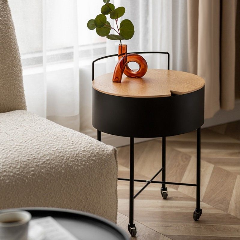 Modern Cross Legs End Table Removable Round Sofa Table with Storage