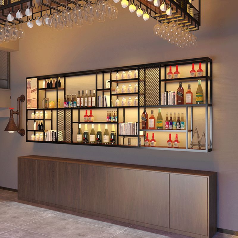 Metalen en houten wijnhouder rek muur gemonteerde wijnrekken in het zwart