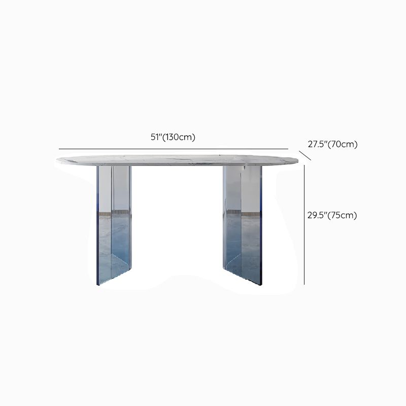 White Oval Stone Dining Table Modern Acrylic Double Pedestal Dining Table Clearhalo 'Dining Tables & Seating' 'Dining Tables' 'dining_table' 'furn' 'furn_dining_table' 'Furniture' 'Kitchen & Dining Furniture' 1200x1200_f925e92a-1a38-4813-bf60-89277f314a0f