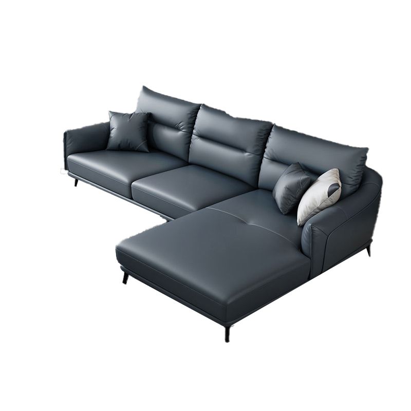 34.64 "H Blue Faux Leather Square Arm Sofa & Chaise for Living Room