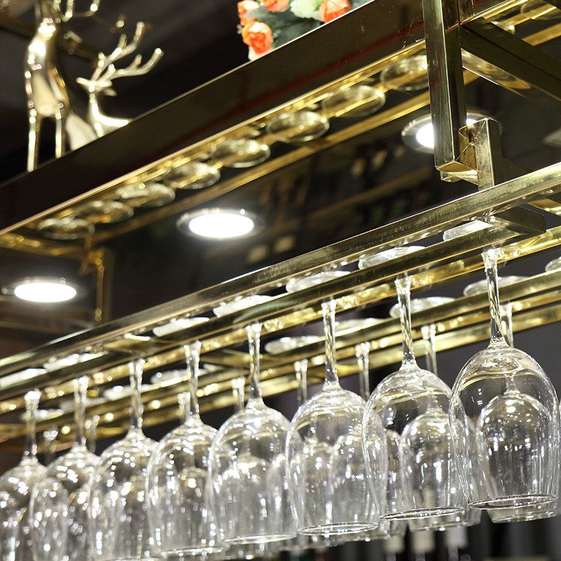 Porta del vino sospeso in metallo con supporto di vetro e mensola per la cucina