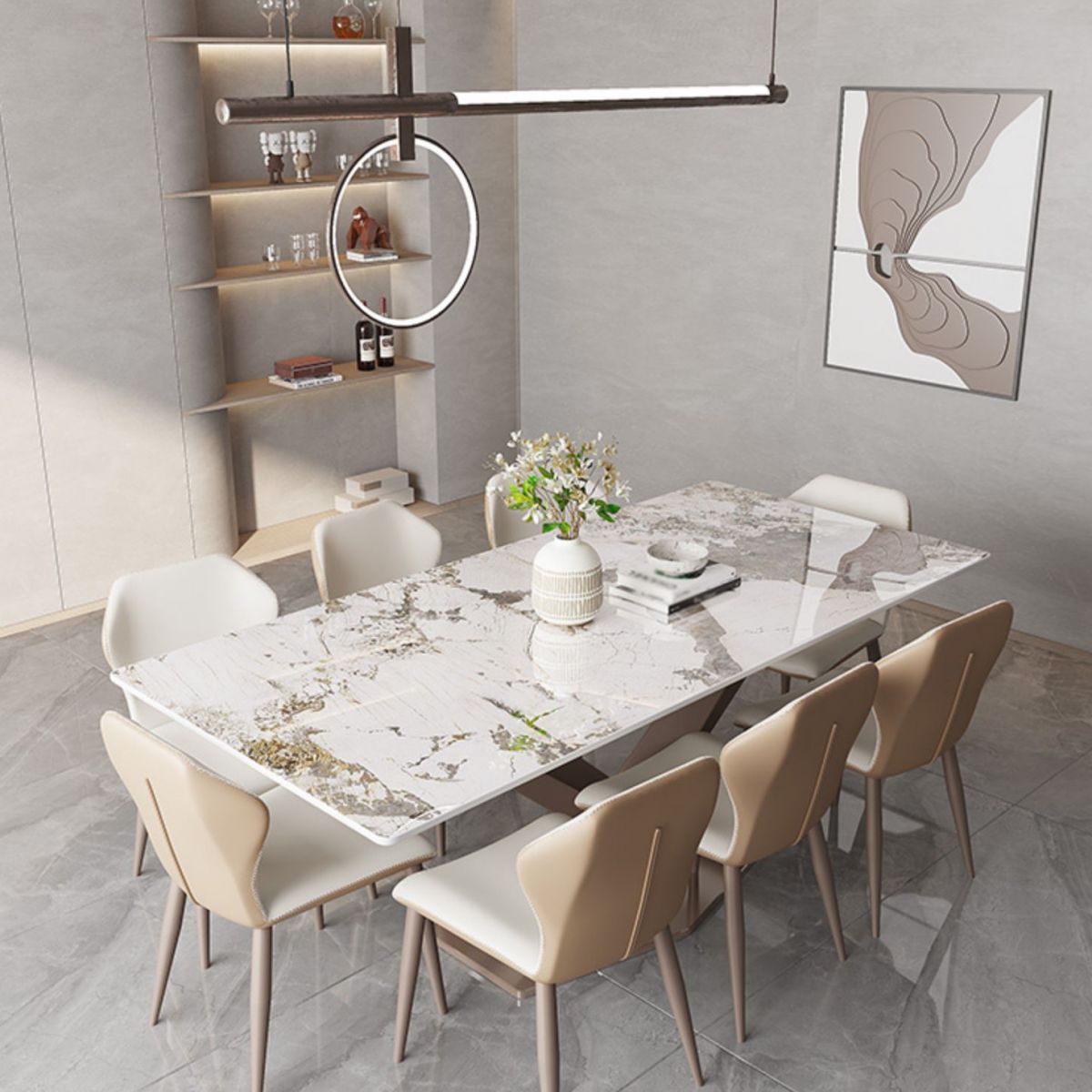 Modern Rectangle Dining Table Sintered Stone Pedestal Table for Home Clearhalo 'Dining Tables & Seating' 'Dining Tables' 'dining_table' 'furn' 'furn_dining_table' 'Furniture' 'Kitchen & Dining Furniture' 1200x1200_f92cb1a2-8c4c-4925-a1bd-f9f9591f9233
