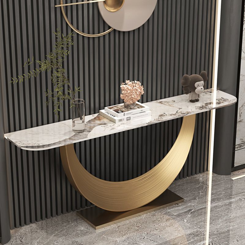 Half Moon Contemporary Console Table in Grey/Gold Stone Console Sofa Table