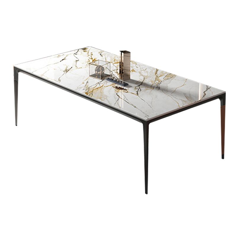 Industrial Sintered Stone Dining Table 4 Legs Solid Aluminum Alloy Base Rectangle Table for Home Clearhalo ' dining_table' 'Dining Tables & Seating' 'Dining Tables' 'furn' 'furn_dining_table' 'Furniture' 'furniture_dining_table' 'Kitchen & Dining Furniture' 'kitchen&dining_furn' 'kitchen' 'kitchen_dining_table' 1200x1200_f9312dde-8342-46c8-8ec5-6ccbce4b1597