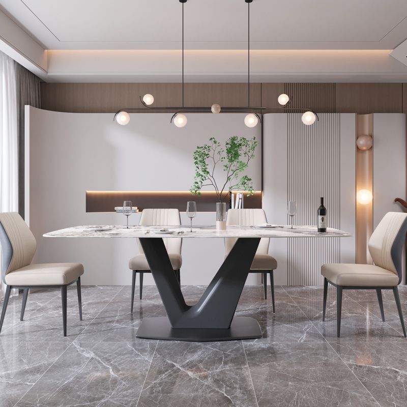 Tavolo da pranzo in metallo in pietra in pietra sinterizzato moderno con sedie