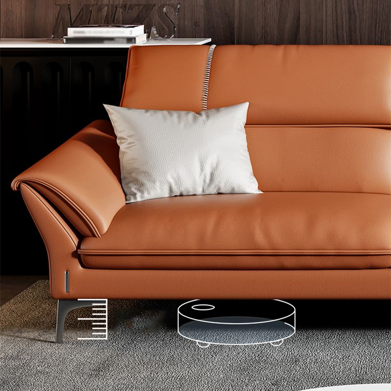 Contemporary Tan Leather Sectional Pillow Top Arm Sofa and Chaise for Living Room Clearhalo 'furn' 'furn_sectionals' 'Furniture' 'furniture_sectionals' 'kitchen' 'kitchen_sectionals' 'Living Room Furniture' 'Sectionals' 1200x1200_f93c2184-4e7a-4952-a60b-6e0c10fd289d