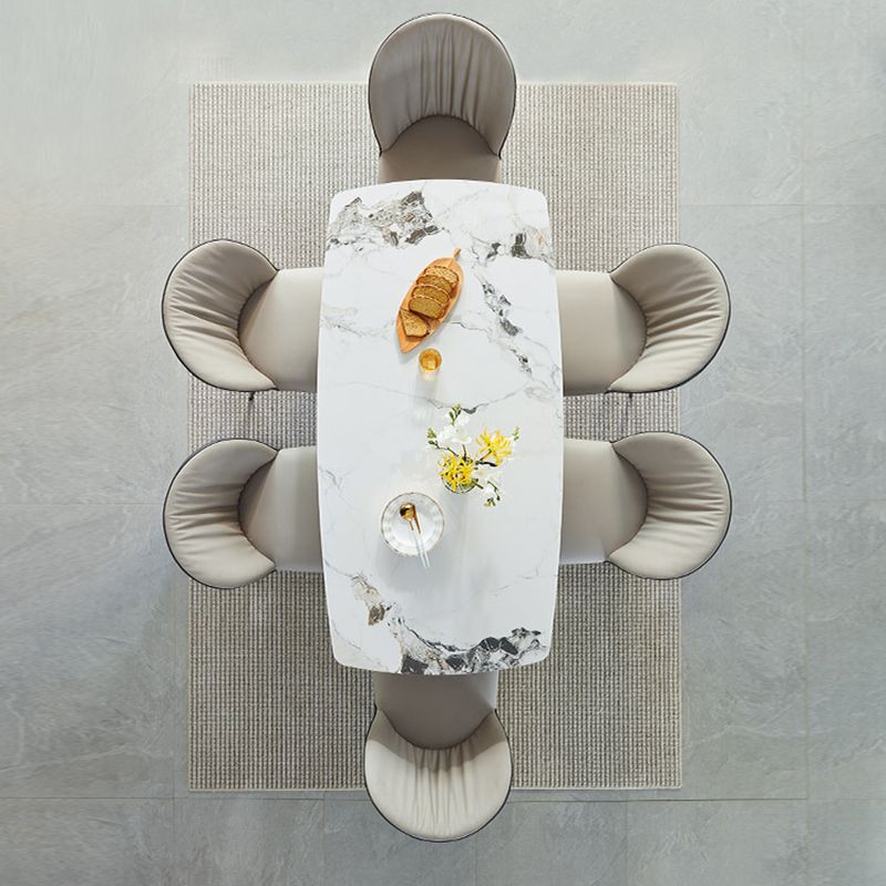 Contemporary White Rectangular Stone Dining Table with Steel X-Base