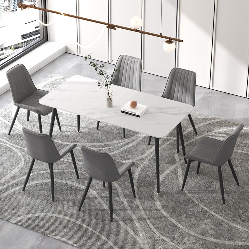 Contemporary Sintered Stone Top Stand Rectangular Dining Set White Standard Dining Set for Kitchen Clearhalo 'Dining Room Sets' 'Dining Tables & Seating' 'dining_room_set' 'furn' 'furn_dining_room_set' 'Furniture' 'furniture_dining_room_set' 'Kitchen & Dining Furniture' 'kitchen&dining_furn' 'kitchen' 1200x1200_f943dee4-ab11-46a3-9d04-6043635faffe