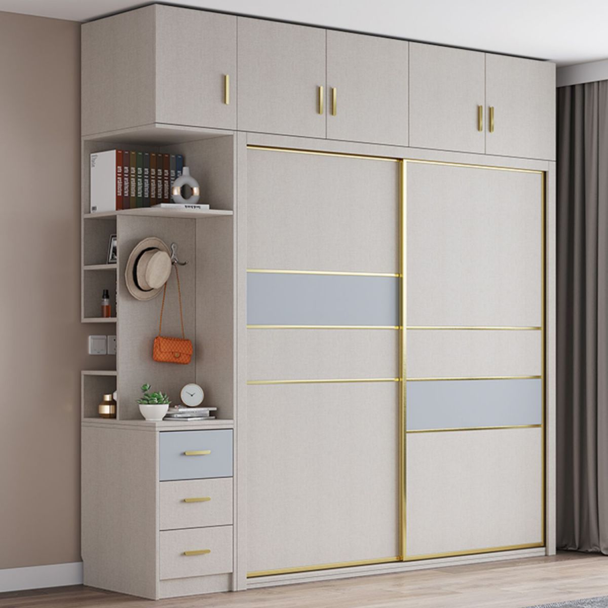Sliding Wardrobe Closet with Shelves Contemporary Wardrobe Cabinet Clearhalo 'Armoires & Wardrobes' 'armoires_wardrobes' 'Bedroom Furniture' 'furn' 'furn_armoires_wardrobes' 'Furniture' 1200x1200_f94881aa-3ecb-4715-992d-a66ad0b5cc26
