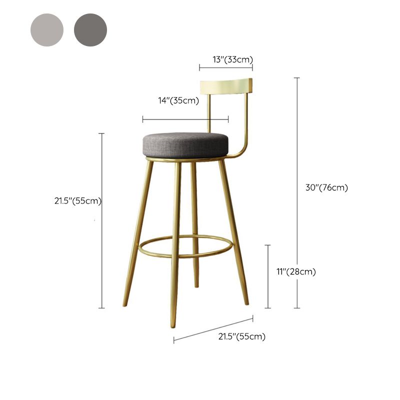 Glam Armless Backrest Counter Stool Iron Bar Stool with Cushion and Pedal for Cafe Clearhalo 'Bar Furniture' 'Bar Stools' 'bar_stools' 'furn' 'furn_bar_stools' 'Furniture' 'Kitchen & Dining Furniture' 1200x1200_f94b1bc6-5f9c-4ed5-85da-c00150265658