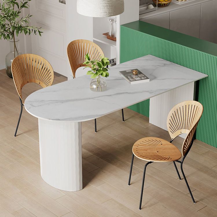 White Two Base Dining Table Modern White Stone Top Dining Table for Living Room Clearhalo 'Dining Tables & Seating' 'Dining Tables' 'dining_table' 'furn' 'furn_dining_table' 'Furniture' 'furniture_dining_table' 'Kitchen & Dining Furniture' 1200x1200_f94e1c66-ac34-4f6e-84c7-7624fd8cf638